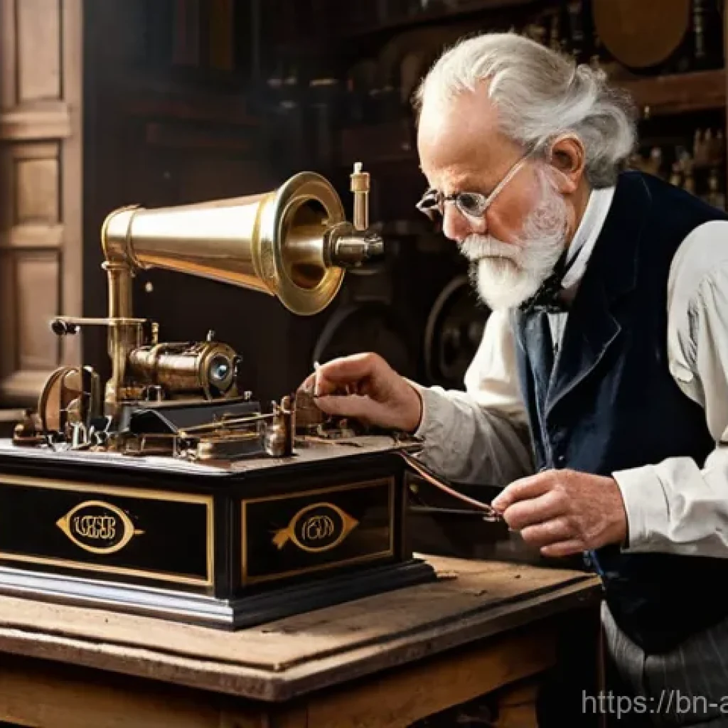 아날로그 오디오의 역사 - **Prompt 1: The Dawn of Recorded Sound**
    "A dimly lit, dusty workshop in the late 19th century. ...