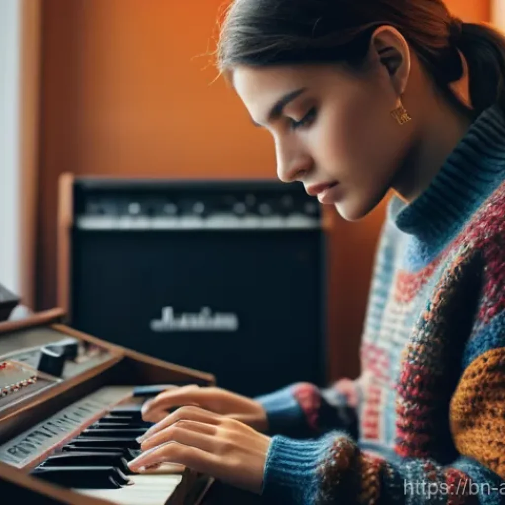아날로그 합성기 - **Image Prompt 1: The Soulful Connection to Analog**
A highly detailed, cinematic shot of a musi...