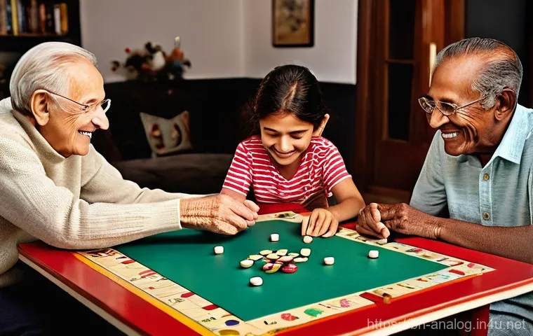 아날로그 보드 게임 - **Prompt 1: Joyful Intergenerational Board Game Night**
    "A heartwarming scene depicting a multi-...